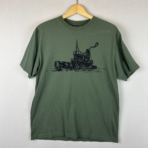 Filson Boat Short Sleeve Crew Neck Shirt Smoke Green Made in USA Men's Size M - Picture 1 of 10